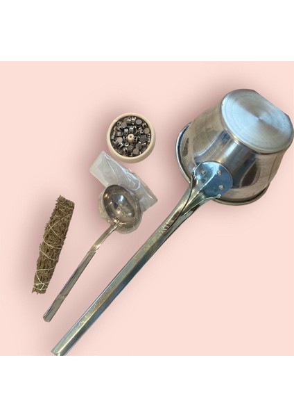 Luxury Kurşun Dökme Seti Eritme Kurşun 200GR -Kepçe -Saplı Su Kabı Üzerlik Tütsü Nazar Için Set 1 Adet