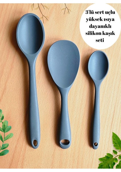 Luxury 3'lü Ultra Sert Uçlu Yüksek Isıya Dayanıklı Silikon Kaşık Seti Servis Pilav(Antrasit) 1 Adet