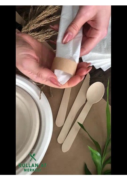 Luxury Kullan At Tahta Bıçak - 100 Adet 165MM Doğal Ahşap Tek Kullanımlık 1 Adet