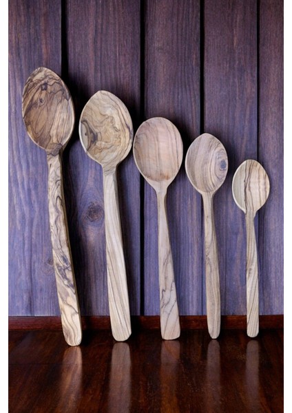 Luxury Zeytin Ağacı Kaşık Seti (5 Küçük Boy), Zeytin Ağacı El Yapımı Kaşık, Çeyizlik Kaşık Set, Ahşap Kaşık 1 Adet