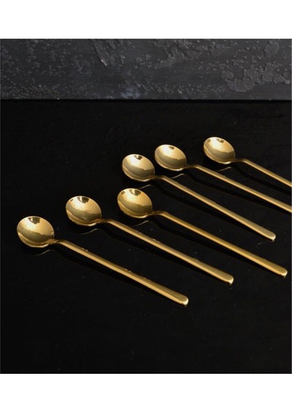 Luxury Dmr Life Madrid Titanyum Gold 6 Adet Çay - Nescafe Kahve Kaşık 1 Adet