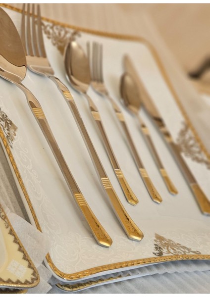 Luxury Saray Gold 12 Kişilik 72 Parça Çatal & Bıçak & Kaşık Takımı 1 Adet