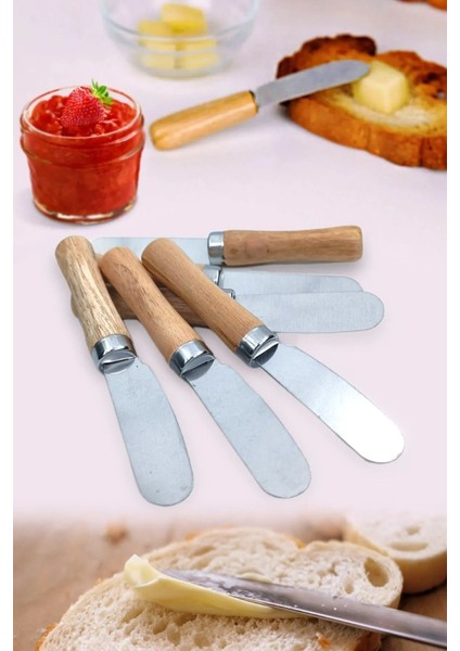 Luxury Ahşap Bambu Saplı 6 Adet Lüx Tereyağı Reçel Kahvaltı Bıçağı 11CM Kahvaltı-Bıcagı 1 Adet
