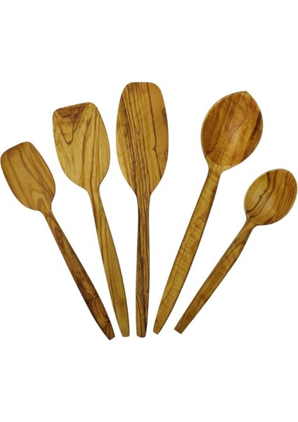 Luxury Doğal El Yapımı Zeytin Kaşık Spatula Seti 5 'li 1 Adet