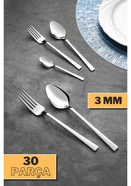 Luxury Premio 3mm 30 Parça 6 Kişilik Çatal Kaşık Seti Takımı 1 Adet