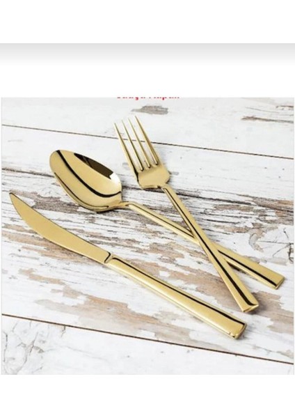 Luxury Pırlanta 18 Parça Titanyum Gold Yemek Serisi [maşa Hediyeli] 1 Adet