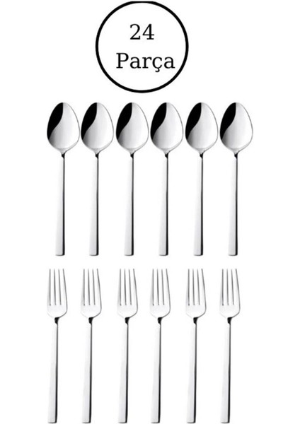 Luxury 24 Parça Tatlı Seti 12 Parça Tatlı Kaşığı 12 Parça Tatlı Çatalı (Paslanmaz Çelik) 1 Adet