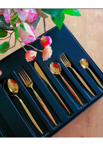 Luxury Dmr Life Venezia Gold Çatal Kaşık Takımı 24 Parça 6 Kişilik (Bıçak Yoktur) 1 Adet