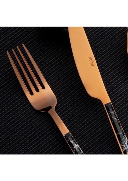 Luxury 36 Parça Modern Bronz Çatal Kaşık Bıçak Takımı Seti 6 Kişilik 1 Adet