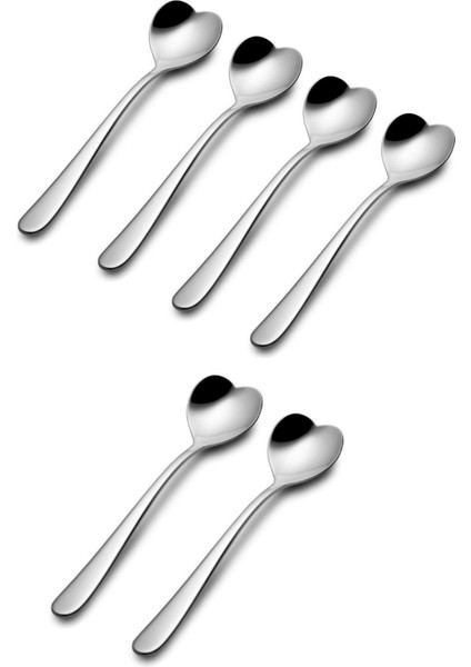Luxury Paslanmaz Çelik Kalp Şekilli Dondurma Pasta Tatlı Nescafe Kahve Kaşığı Seti 6'lı 18CM 1 Adet