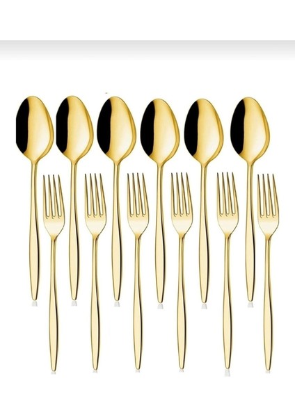 Luxury Dmr Life Titanyum Gold 6 Adet Tatlı Kaşık 6 Adet Tatlı Catal 1 Adet