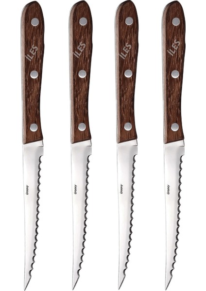 Luxury Groovy Gül Saplı Steak Bıçak 4 Adet 1 Adet