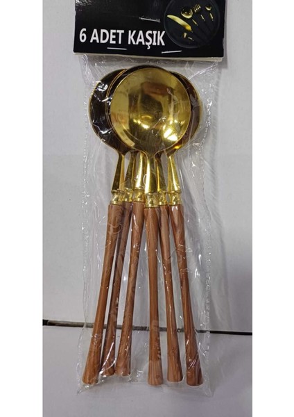 Luxury Fenomen 6 Adet Gold Renk Tatlı Kaşığı 12CM Sarı Altın Renkli 1 Adet