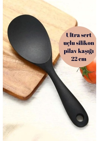 Luxury Lux Sert Uçlu Silikon Pilav Kaşığı-Yanmaz Yapışmaz Isıya Dayanıklı Silikon Kaşık-Servis Kaşığı 22CM 1 Adet