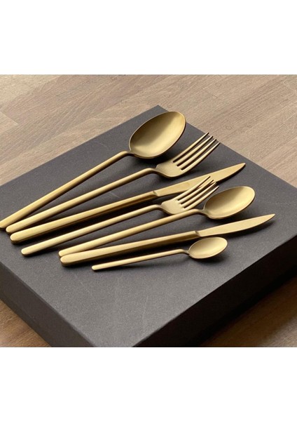 Luxury Rüya Mat Gold Titanyum 24 Parça 6 Kişilik Çatal Kaşık Seti 1 Adet