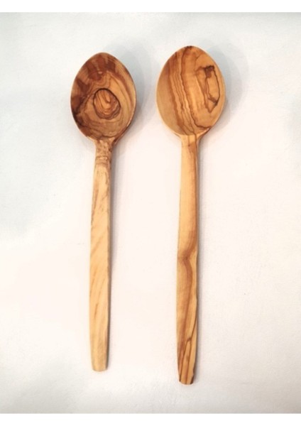 Luxury Zeytin Kaşık Seti, 2 Adet Zeytin Kaşık, 24 ve 27 cm Tahta Kaşık 1 Adet