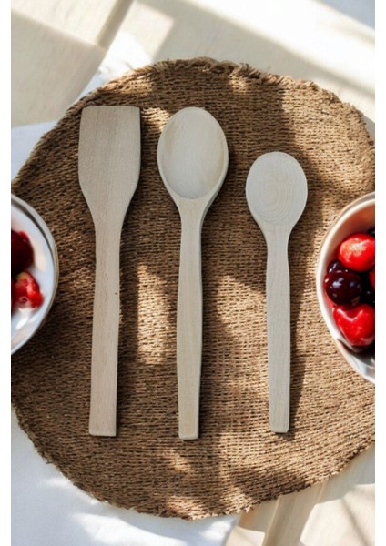 Luxury Tahta Kaşık Seti 3 Lü Tahta Kaşık Spatula 1 Adet