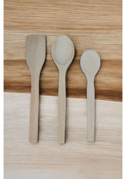 Luxury Tahta Kaşık Seti 3 Lü Tahta Kaşık Spatula 1 Adet