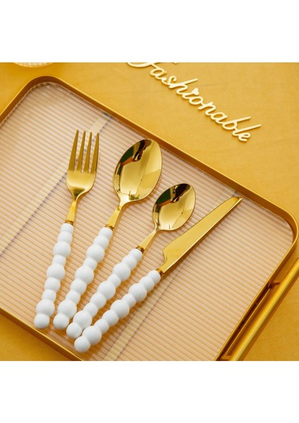 Luxury 6 Adet Beyaz Plastik Inci Taş Detaylı Gold Yemek Çatal Takımı | 6 Parça Lüks Yemek Çatal Takımı 1 Adet fırsatları