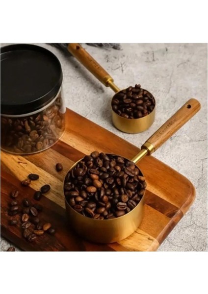 Luxury 4 Adet Büyük Boy Paslanmaz Çelik Ahşap Saplı Ölçü Kaşığı Seti Ölçü Kabı 60ML 80ML 125ML 250ML 1 Adet