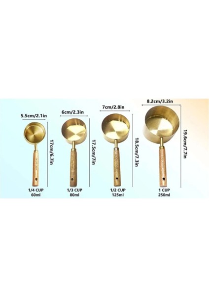 Luxury 4 Adet Büyük Boy Paslanmaz Çelik Ahşap Saplı Ölçü Kaşığı Seti Ölçü Kabı 60ML 80ML 125ML 250ML 1 Adet
