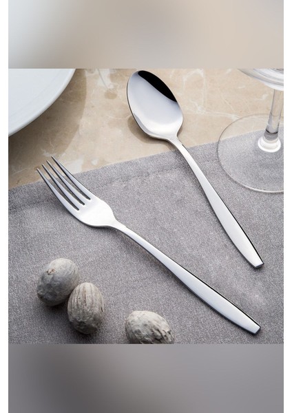 Luxury Silver Sahra Sade 60 Parça Aile Çatal Kaşık Takımı 1 Adet