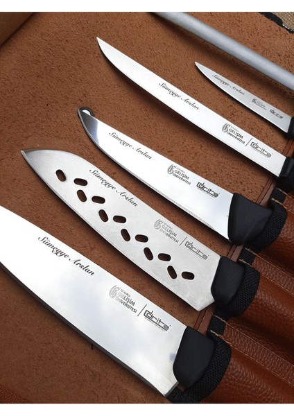 Luxury Kahverengi[taba ] Chef Roll Bag Deri Bıçak Çantası 6 Saklama Gözlü 1 Adet fiyatları