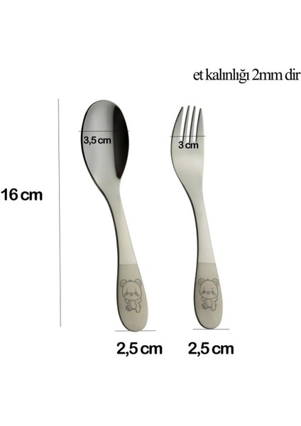 Luxury Çocuk Paslanmaz Çelik Çatal Kaşık Seti Ayıcık Desenli 1 Adet fırsatları