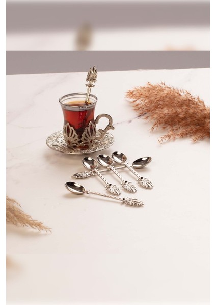 Luxury Gümüş Motifli Dekoratif 6'lı Çay Kaşığı 1 Adet