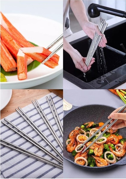 Luxury 5 Çift Metal Chopstick Paslanmaz Çelik Çin Çubuğu Yemek Çubukları ( 10 Adet ) 1 Adet