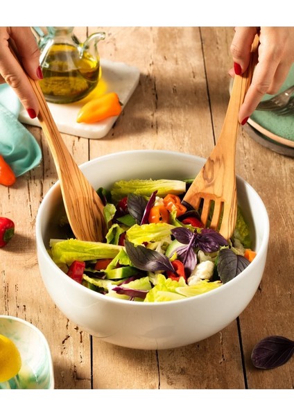 Luxury Zeytin Ağacı 30 cm 4 Parça Ahşap Mutfak Seti, Tahta Kaşık, Çatal, Spatula El Yapımı 1 Adet