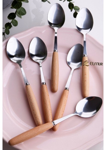 Luxury 6 Adet Bambu Saplı Paslanmaz Çelik Yemek Kaşığı 1 Adet