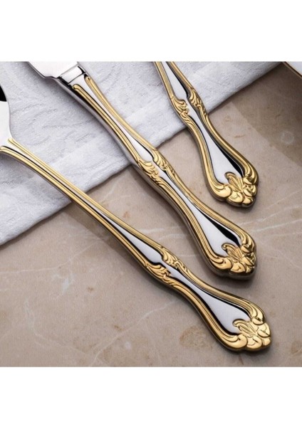 Luxury Lalezar Altın Sade 60 Parça Çatal Kaşık Takımı 1 Adet