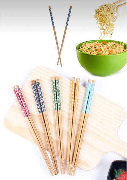 Luxury 5 Çift Desenli Yıkanabilir Kore Çin Bambu Chopsticks Yemek Çubuğu | Desenli Bambu Chopstick 1 Adet