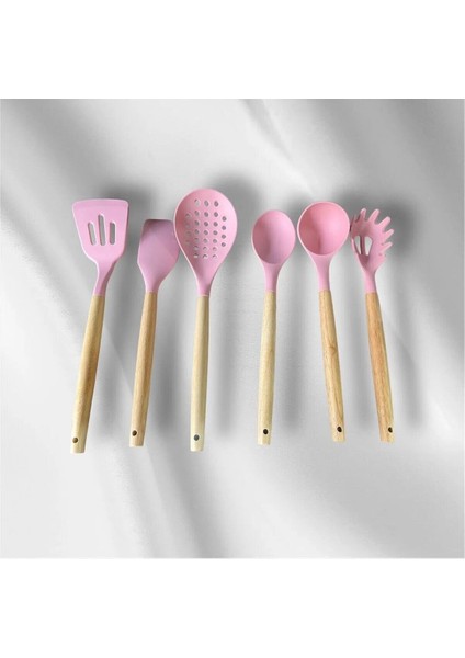 Luxury Ivory Bambu Saplı Slıkon 6 Lı Kepçe Seti ( Kova Kaşık,kepçe,kevgir,spatula,salata Kaşiği) 1 Adet fiyatları