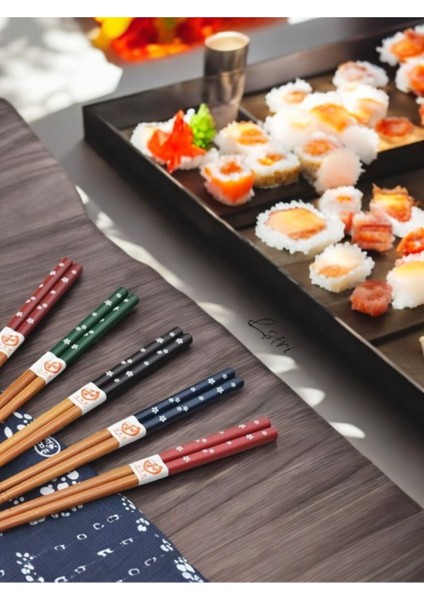 Luxury Bambu Suşi Çöpsitik Chopstick 5 Li Desenli Yıkanabilir Çin Çubuk Suşi Ramen Noodle Yemek Çubuğu 1 Adet