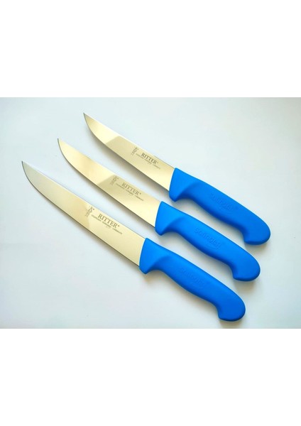 Luxury 3 Adet Solingen Kasap Bıçağı (21CM+18CM+15CM ) Mavi 1 Adet