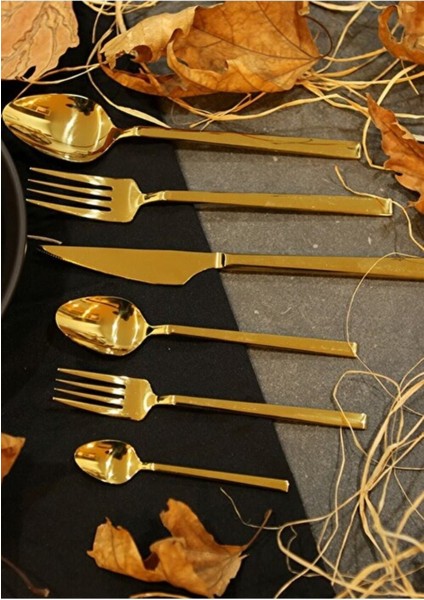 Luxury Emin Çelik Gold 30 Parça Çatal Kaşık Bıçak Seti (Çay Kaşıksız) 1 Adet