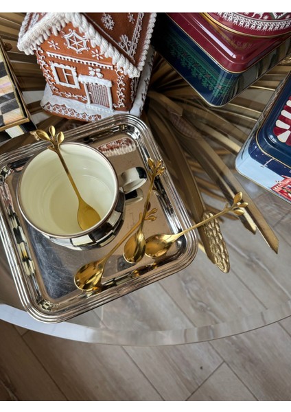 Luxury 1 Adet Yaprak Titanyum Gold Çay Kaşığı - Kararmaz Gold Çay Kahve Şeker Baharat Kaşığı 1 Adet fiyatları