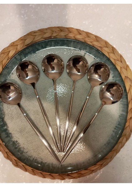 Luxury Gümüş Paslanmaz Çelik 6 Parça Yuvarlak Form Yemek Kaşığı 1 Adet