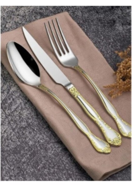 Luxury Lizbon Gold 36 Parça Çatal Kaşık Bıçak Takımı 6 Kişilik 1 Adet