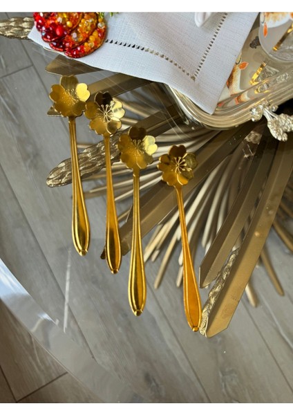 Luxury 1 Adet Papatya Motifli Gold Kahve, Şeker, Baharat Kaşığı 1 Adet
