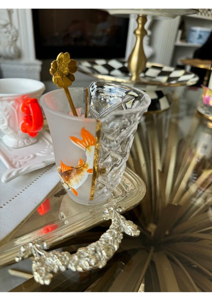 Luxury 1 Adet Papatya Motifli Gold Kahve, Şeker, Baharat Kaşığı 1 Adet