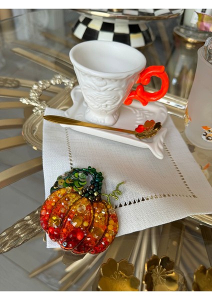 Luxury 1 Adet Papatya Motifli Gold Kahve, Şeker, Baharat Kaşığı 1 Adet