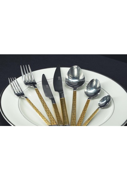 Luxury Pera Gold 12 Adet Tatlı Kaşığı 18/10 Paslanmaz Çelik 2,5 mm 1 Adet
