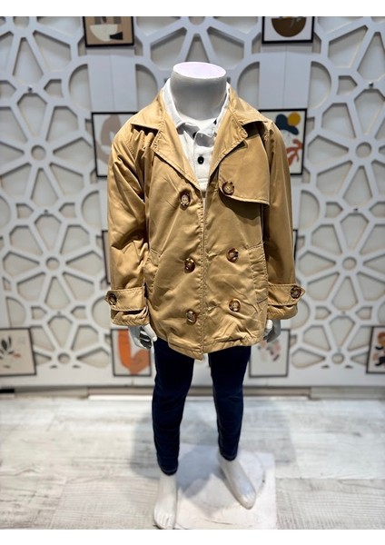 Erkek Çocuk Trençkot Yağmurluk Polo Yaka Tişört Pantolon Alt Üst Takım Bayramlık 3'lü