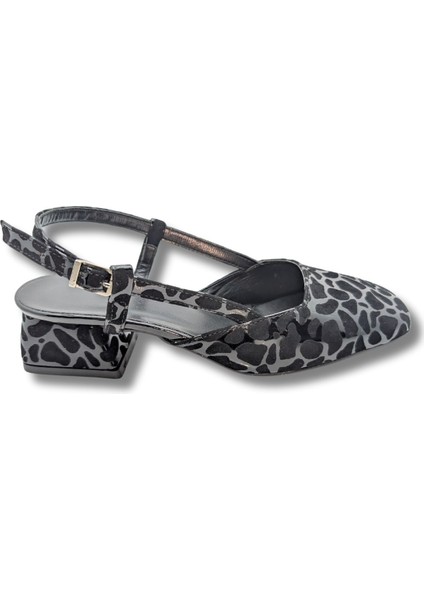 Bellezza - Leopar Desenli Deri Kadın Topuklu Sandalet - Bellezza - Siyah - 40