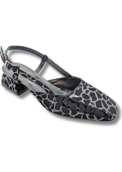 Bellezza - Leopar Desenli Deri Kadın Topuklu Sandalet - Bellezza - Siyah - 40