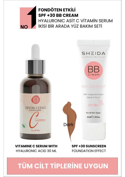 Luxury Bb Cream Yüksek Kapatıcılık Bb Krem ve Hyaluronic Asit C Vitamin Serum Bakım Seti - Dark 1 Adet
