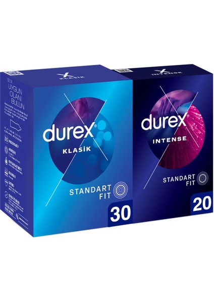 Klasik Kondom 30 Lu ve Intense Uyarıcı Prezervatif 20 Li 1 Adet